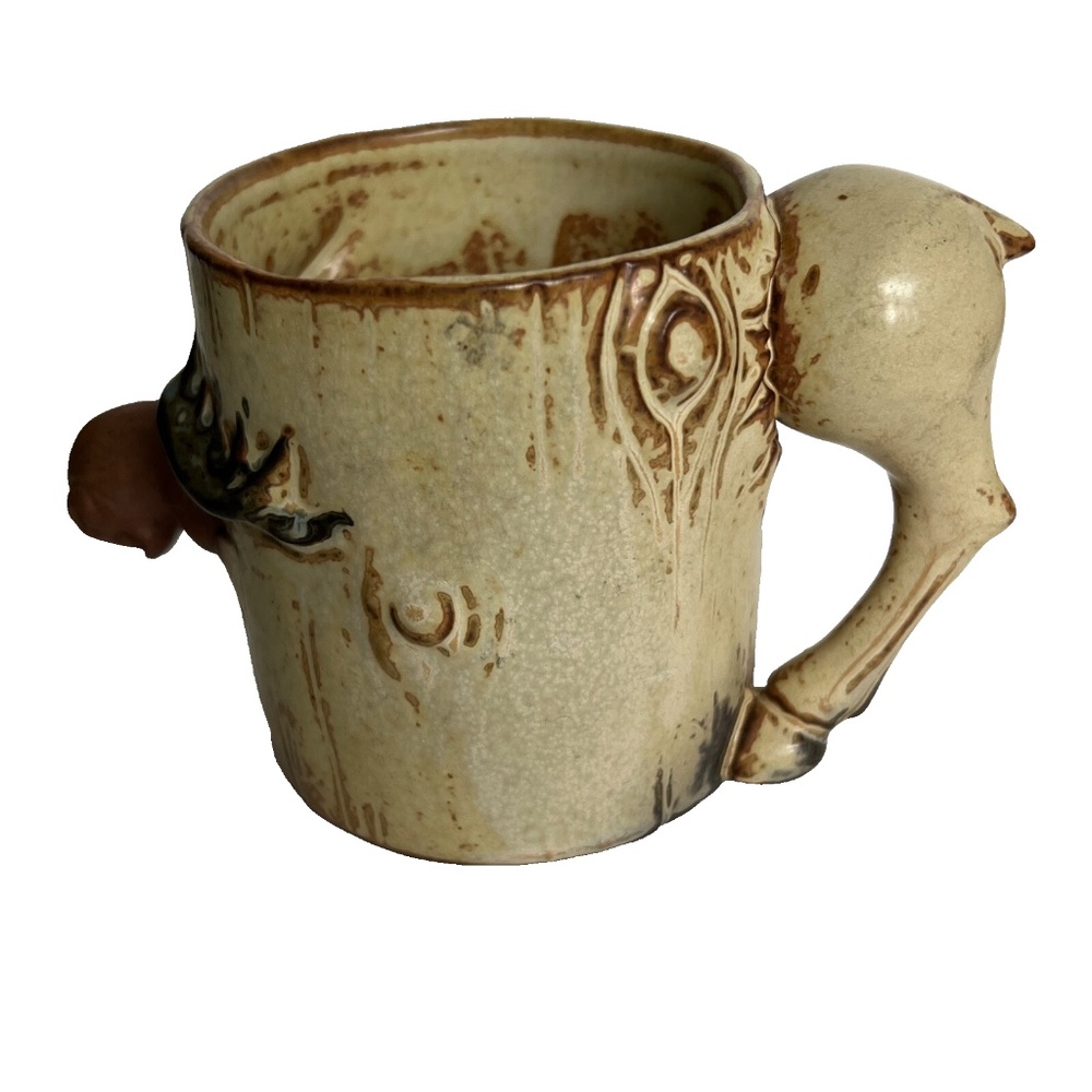 VTG Whimsical Mug Moose Stuck Through Tree 3D Figure Stoneware Coffee Tea Glacie